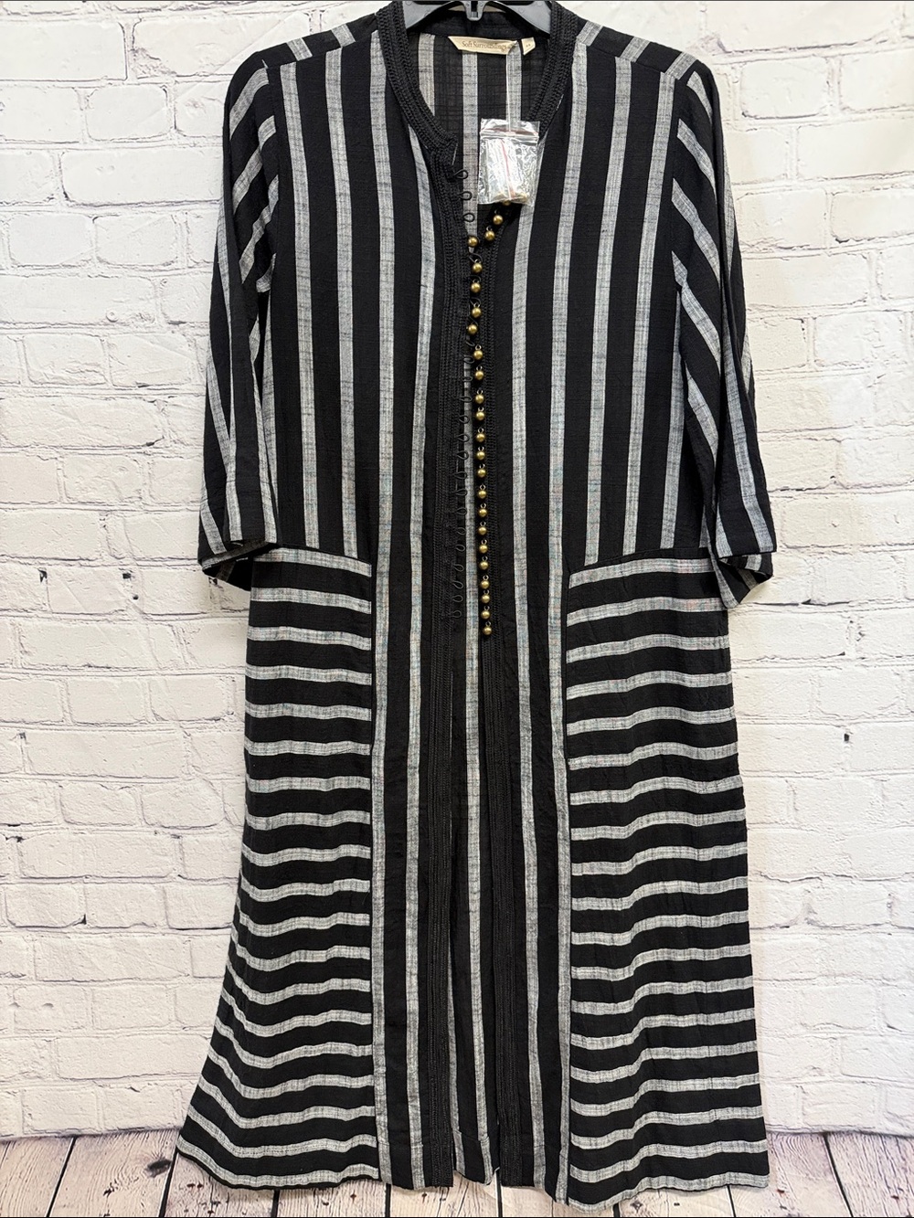 Soft Surroundings Moroccan Topper Duster Kaftan Longline Striped, XS